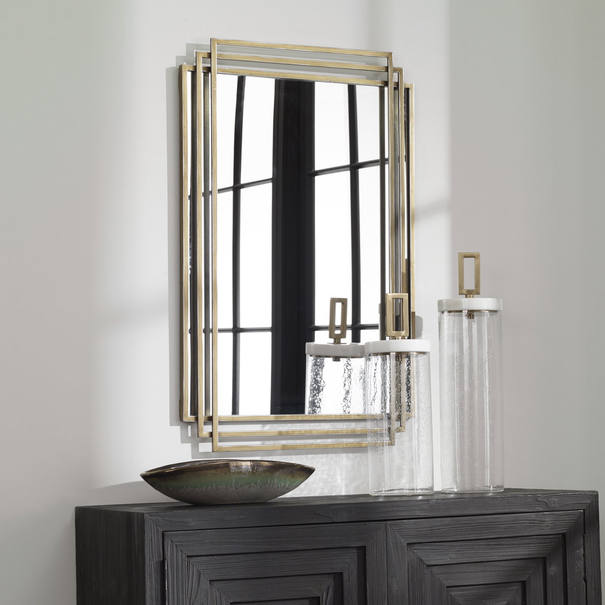 Amherst Brushed Gold Mirror, by Uttermost, 1'11.62" width x 3'0.5" height x 1.5" depth View 8