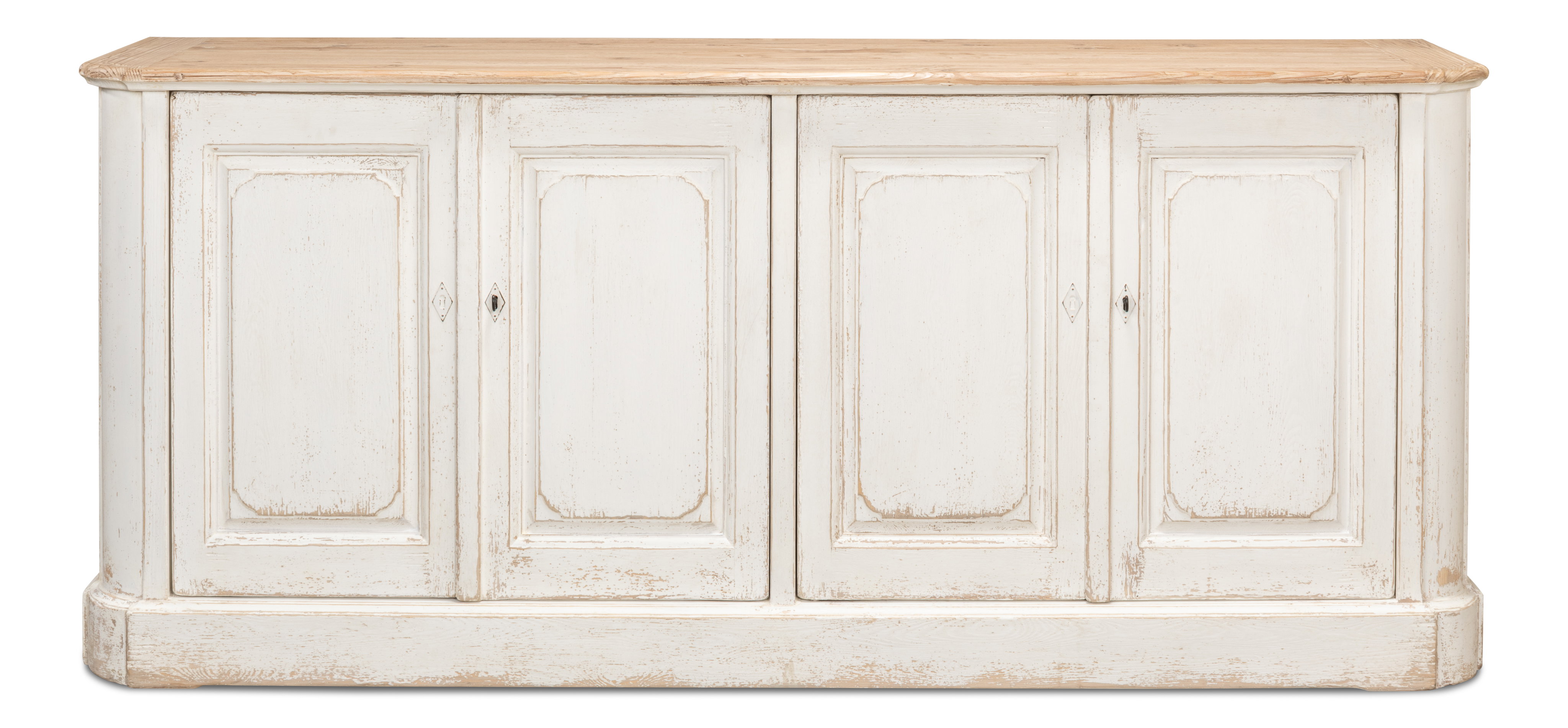 Antique Whitewash Sideboard, 4 Door, Cabinets & Sideboard by Sarreid, 83" length x 20" width x 36" height View 2