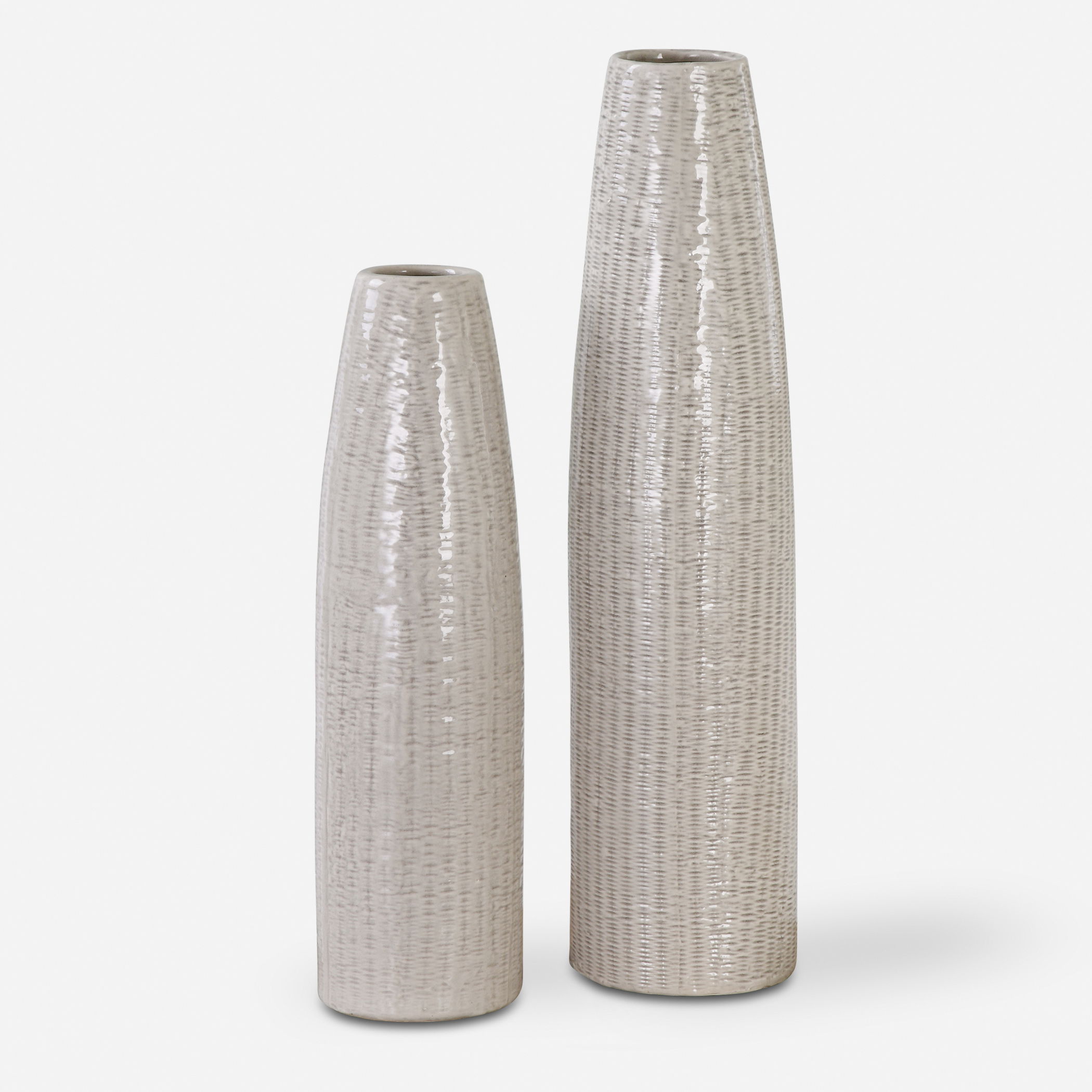 Sara Textured Ceramic Vases Set/2, Decorative by Uttermost, 5.5" width x 22.5" height x 5.5" depth View 1