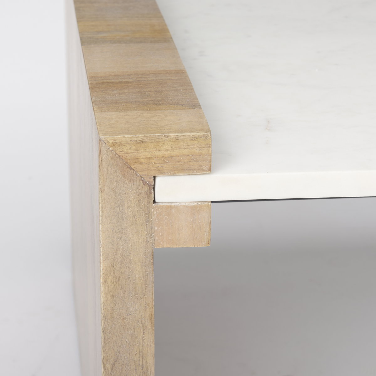 Athens Light Brown Wood with White Marble Accent Table, Side & End Table by Mercana, 23" length x 22" width x 22" height View 4