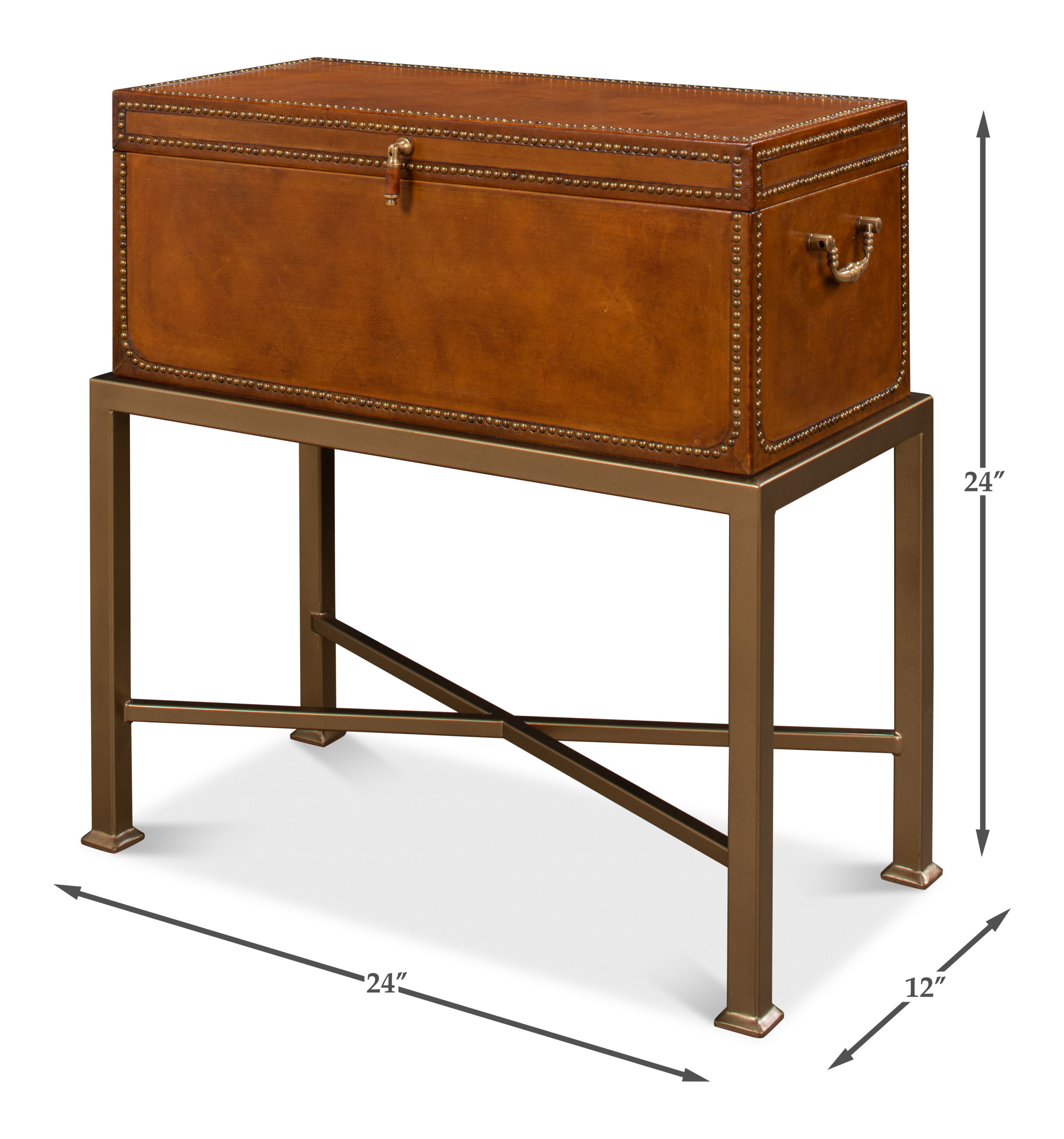 Remington Leather Box On Stand, Side & End Table by Sarreid, 24" length x 12" width x 24" height View 12