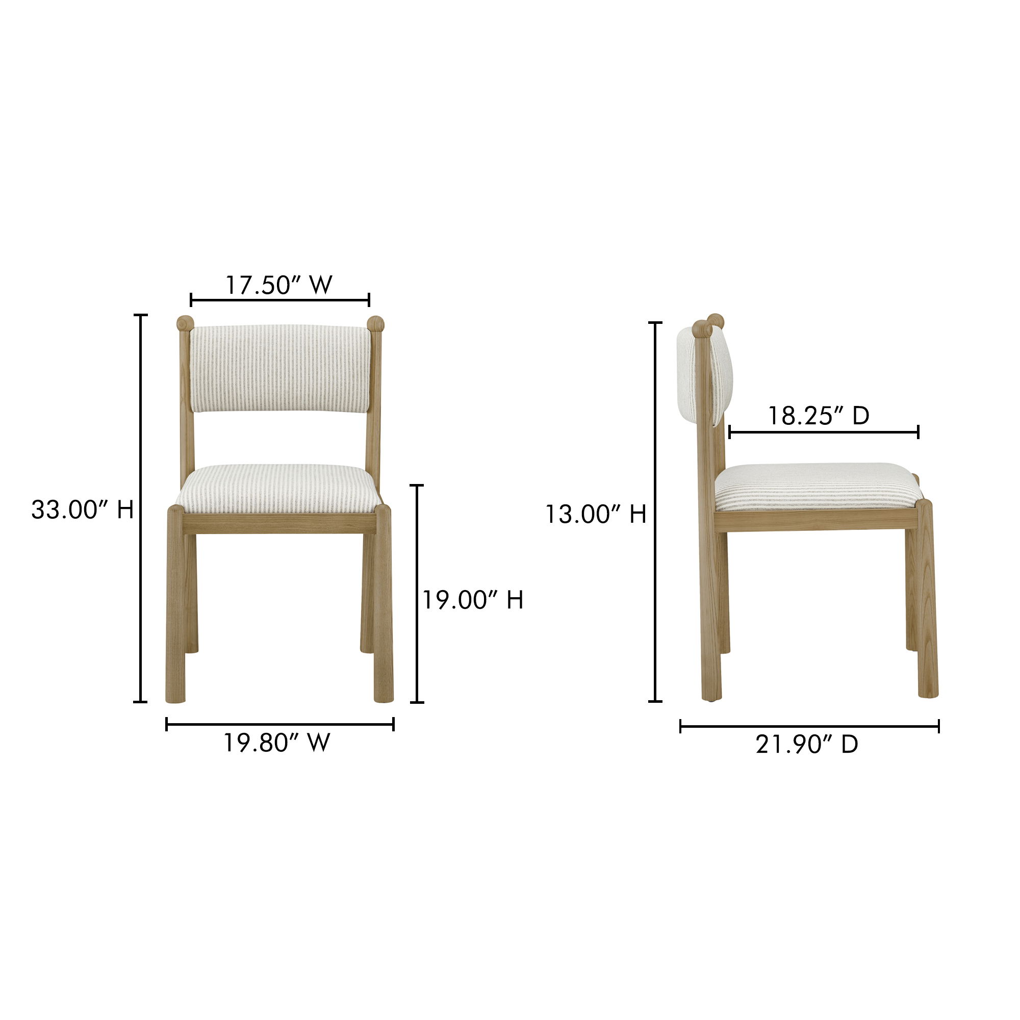 Villetta Dining Chair Stripe - Set Of Two, by Moe's Home, 19.5" width x 33.5" height x 23" depth View 10