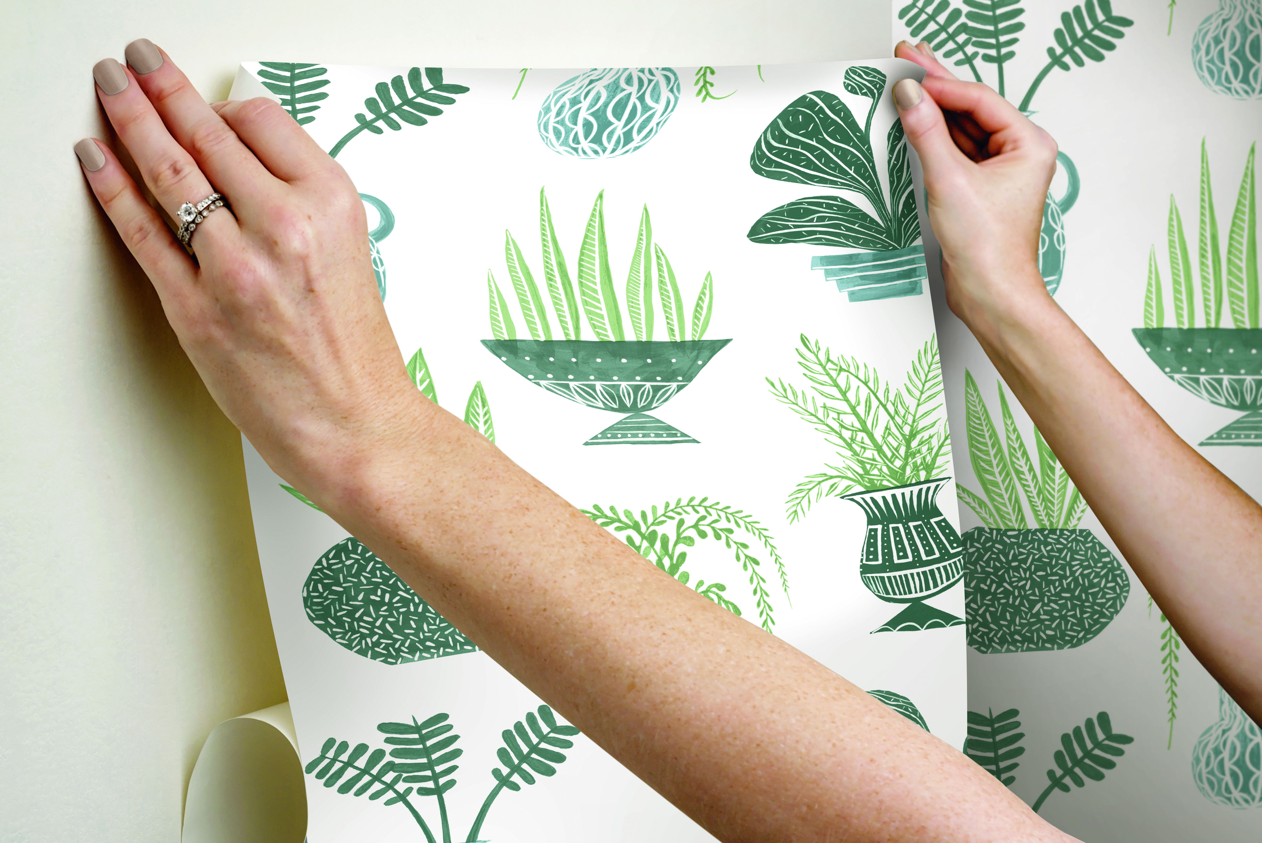 Plant Party Green Peel & Stick Wallpaper, by York Wall, 20' length x 1'8.5" width x 0.02" depth View 6