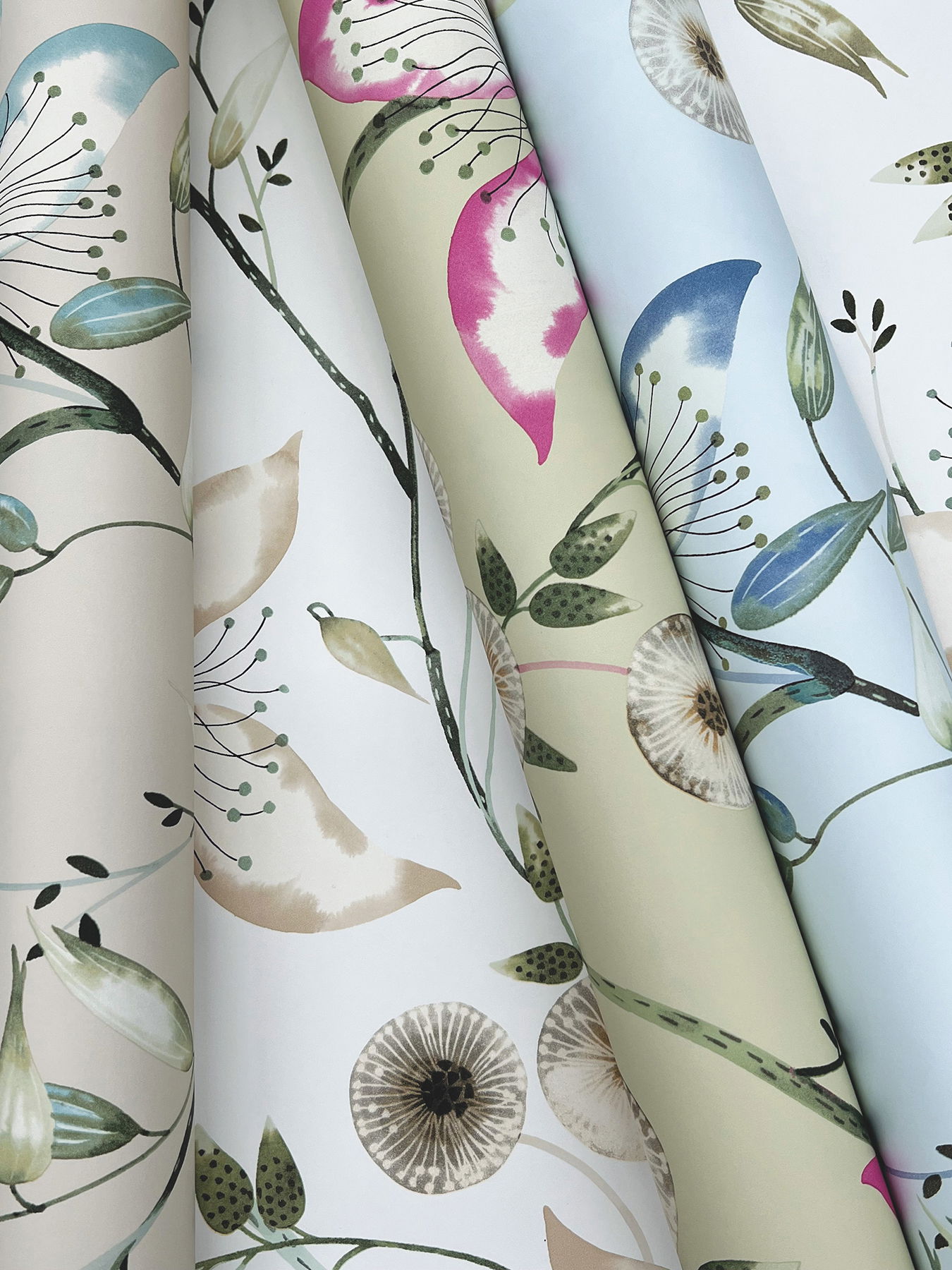 Dream Blossom Taupe & Aqua Wallpaper large image 