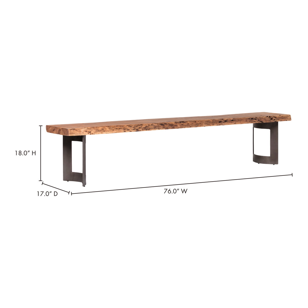 Bent Bench Extra Small Brown, Benche by Moe's Home, 76" width x 18.5" height x 15" depth View 9