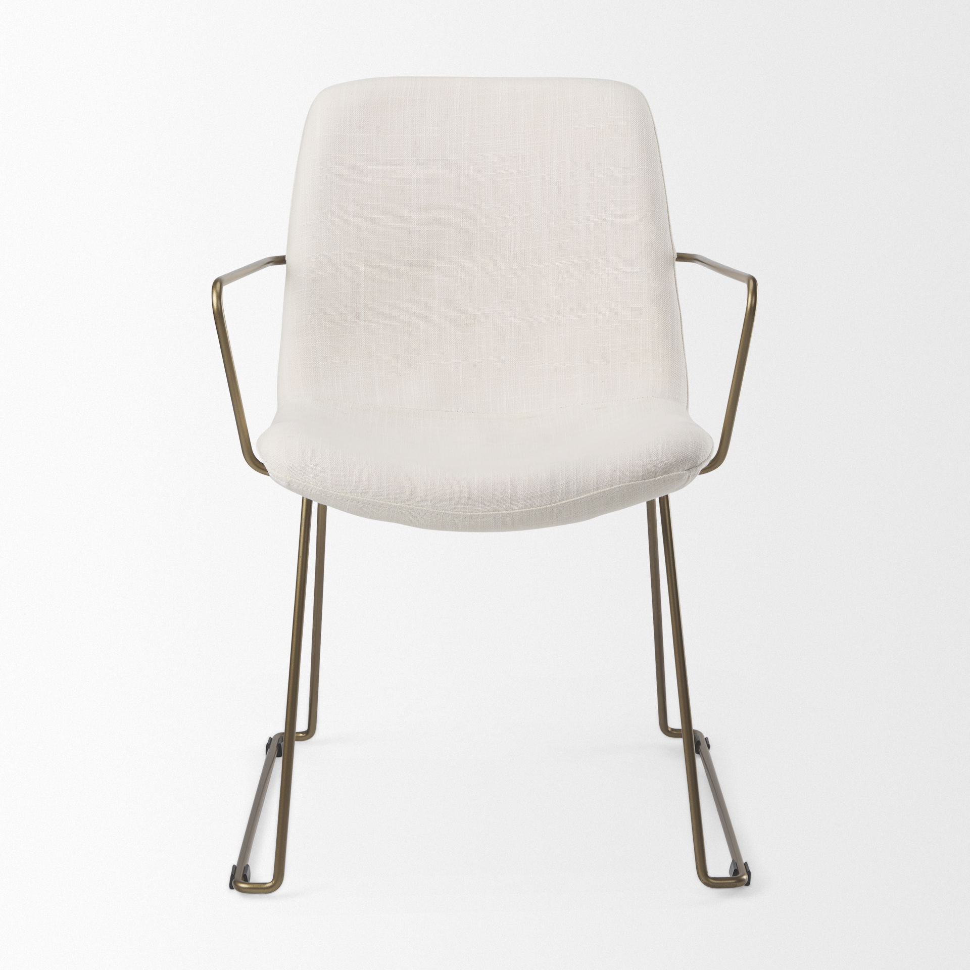 Sawyer Cream Fabric Wrap Gold Metal Frame Dining Chair, by Mercana, 22.44" length x 24.8" width x 34.65" height View 3