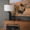 Leo 18.0L x 18.0W x 31.0H Black Hammered with White Fabric Shade Table Lamp, by Mercana, 21" length x 21" width x 29.5" height thumbnail 2
