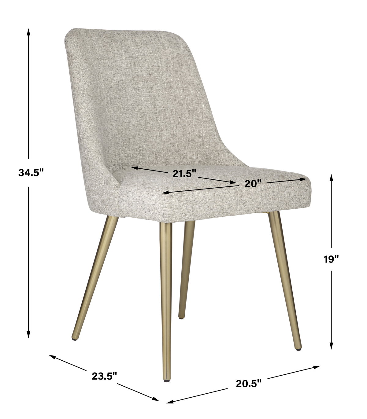 Bramwell Gray Dining Chair, by Uttermost, 21" width x 34" height x 22.5" depth View 3