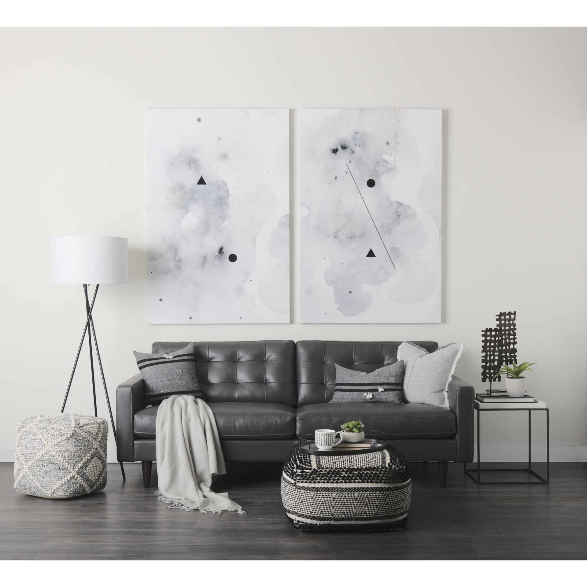 Nathan II 18' x 20' Square Top White Marble and Black Metal End/Side Table large image 