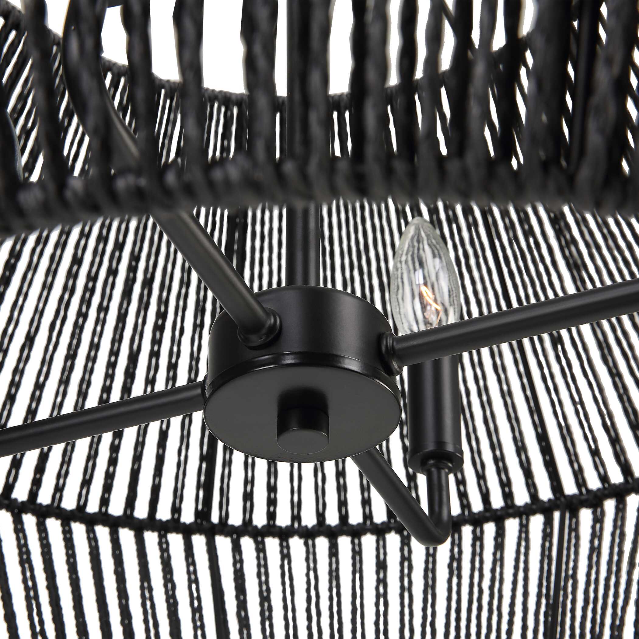 Suva 4 Light Black Rope Pendant, Ceiling Light by Uttermost, 28" width x 16.25" height x 28" diameter View 7