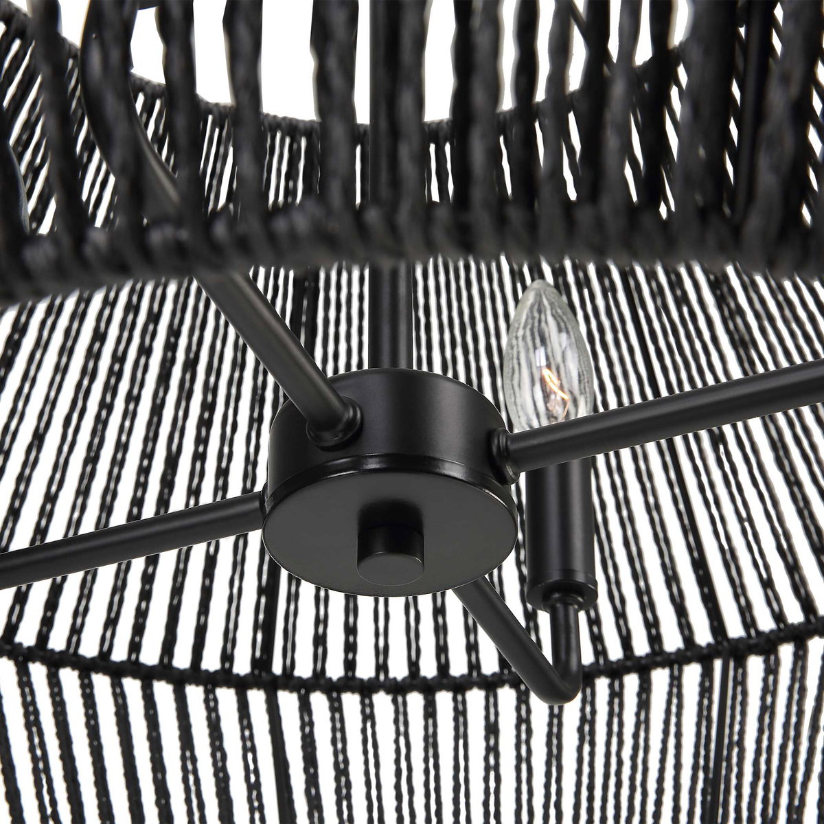 Suva 4 Light Black Rope Pendant, by Uttermost, 28" width x 16.25" height x 28" diameter View 7