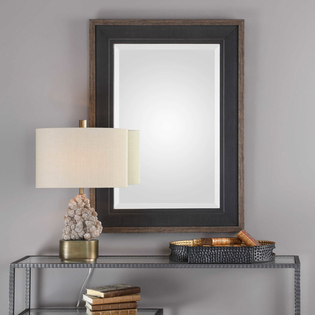 Staveley Rustic Black Mirror, by Uttermost, 30" width x 42" height x 1" depth View 2