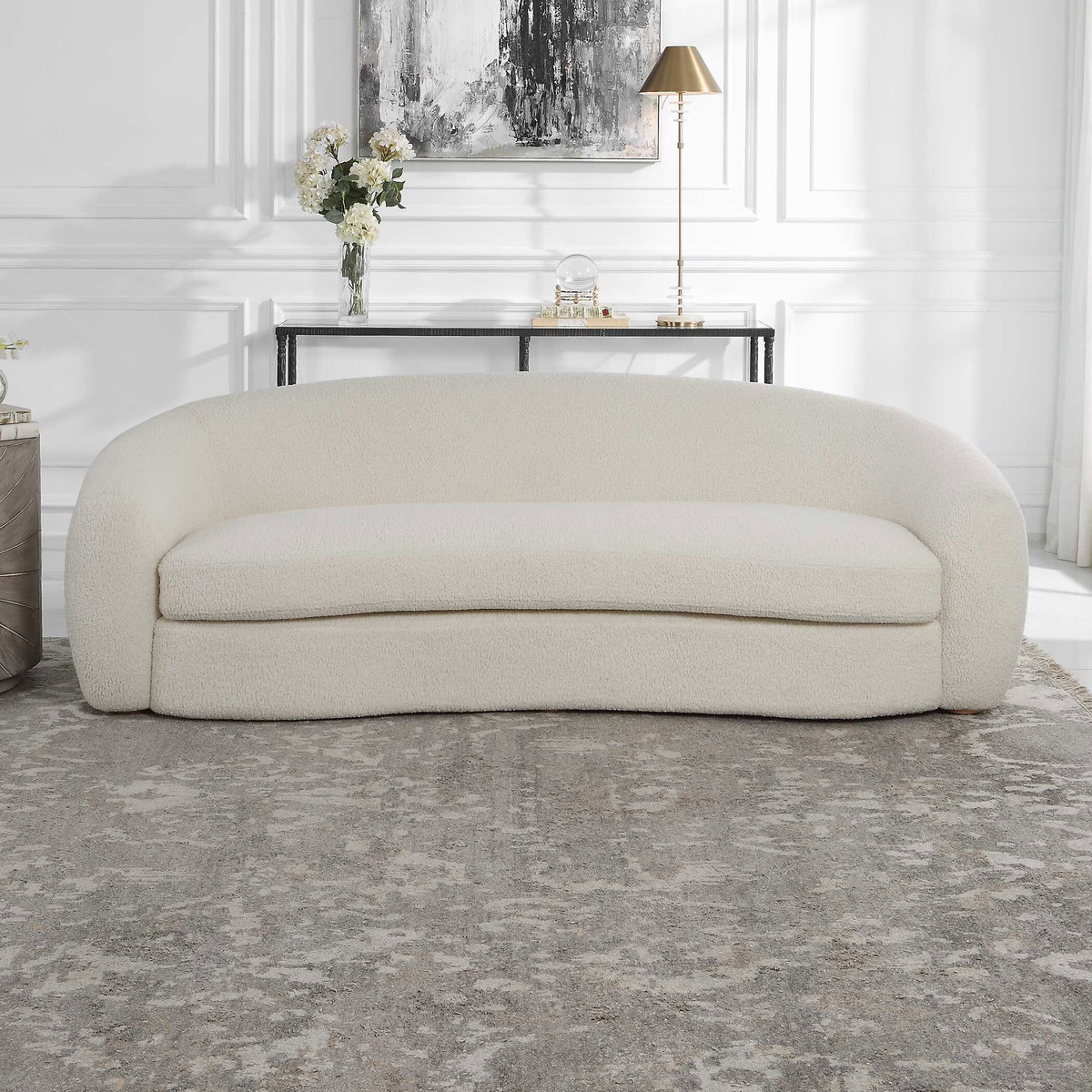 Capra Art Deco White Sofa, Sofas & Sectional by Uttermost, 90" width x 27" height x 38" depth View 4