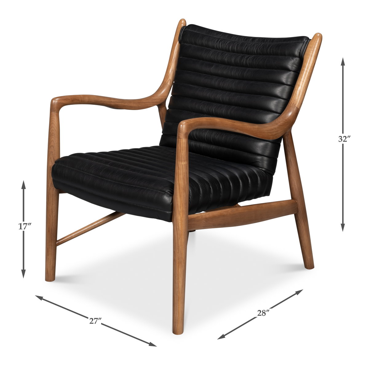 Singletary Leather Chair  Onyx Black, by Sarreid, 2'4" length x 2'3" width x 2'8" height View 15