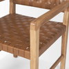 Shane Curved Back Dining Arm Chair | Woven Brown Leather with Brown Wood, Dining Chair by Mercana, 21" length x 21.5" width x 33.25" height thumbnail 11