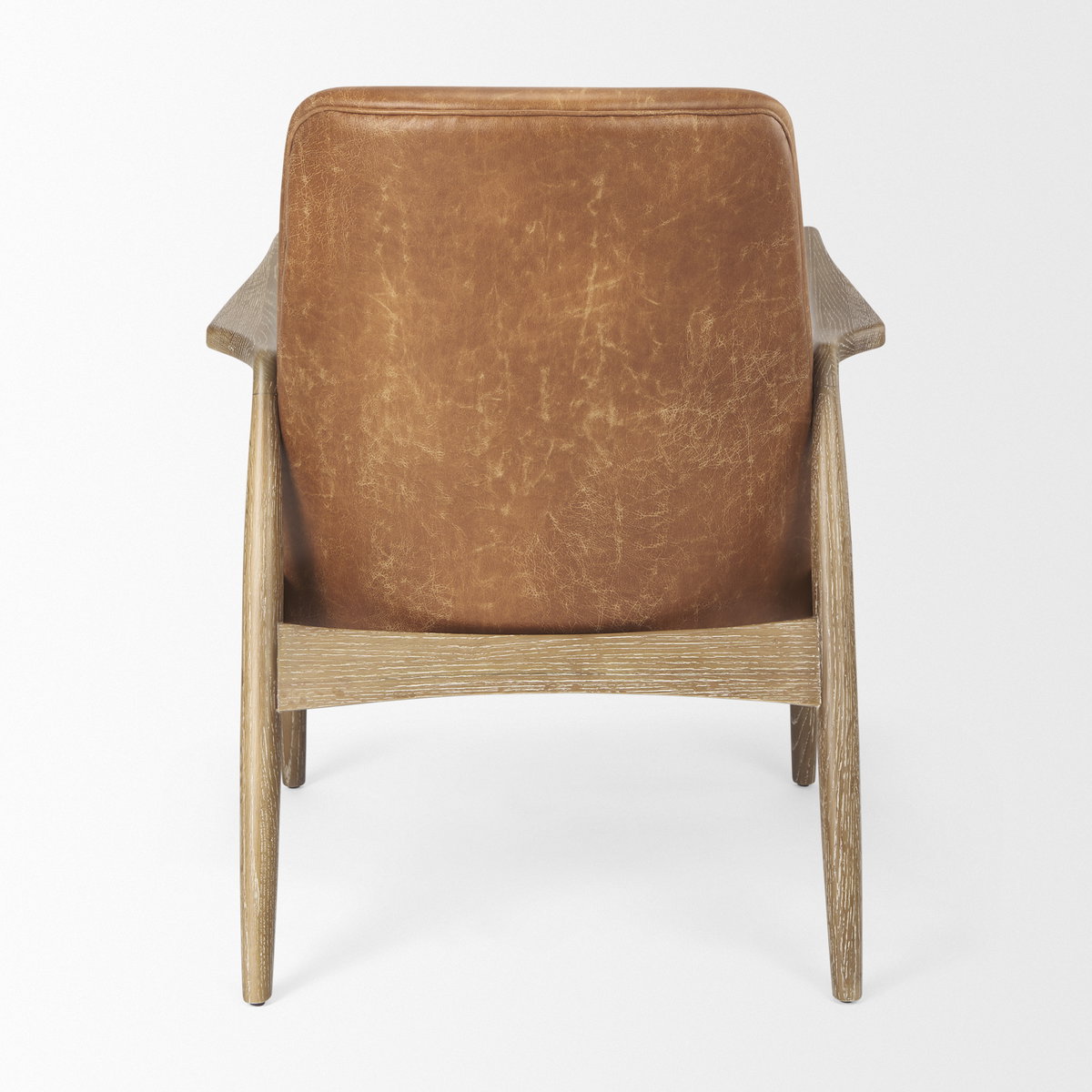Westan Cognac Faux Leather with Medium Brown Wood Accent Chair, by Mercana, 26.57" length x 27.76" width x 32.28" height View 6
