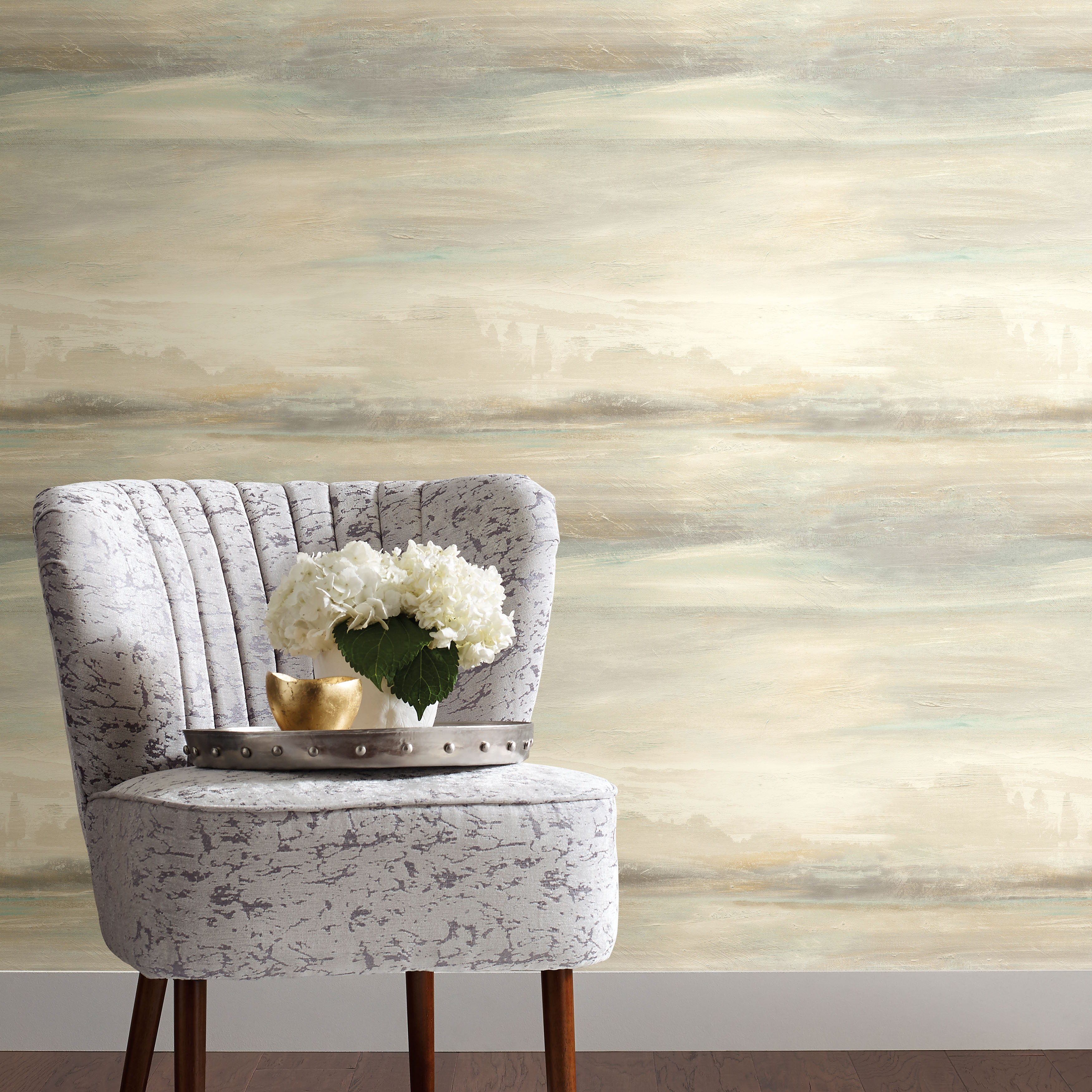 Soothing Mists Scenic Blue & Beige Peel & Stick Wallpaper large image 