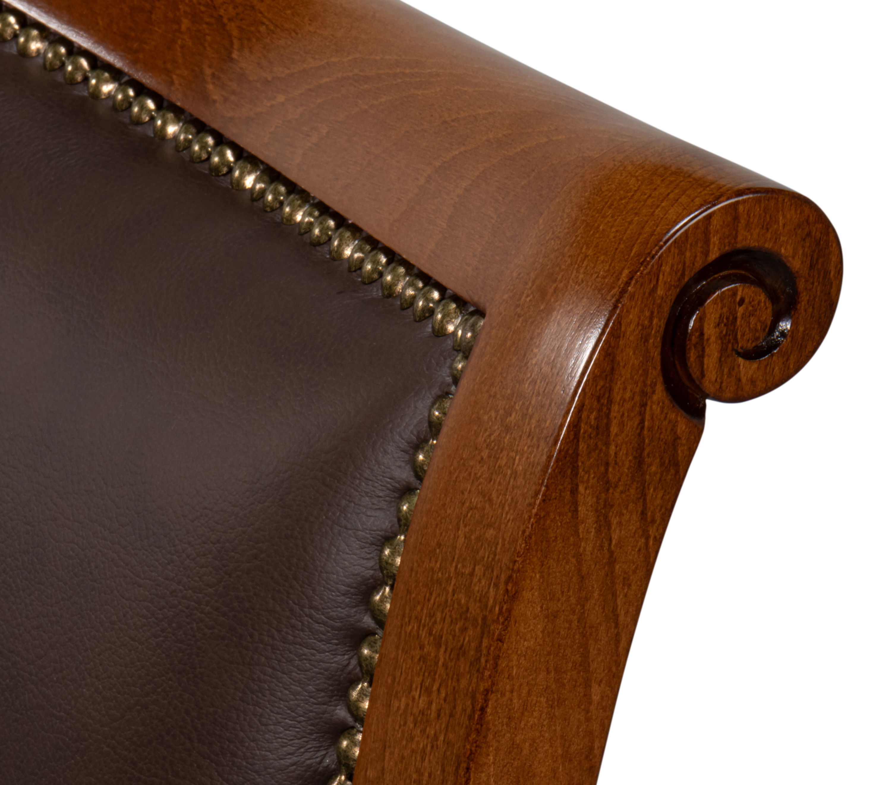 Camile Leather Side Chair, Brown, Dining Chair by Sarreid, 21" length x 27" width x 39" height View 6