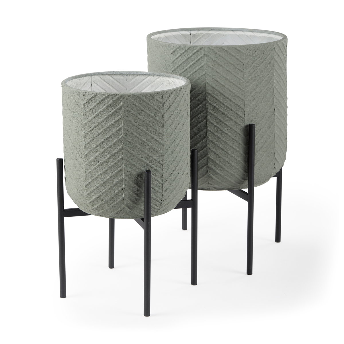Mabel Set of Two 15.4 x 24.8  Green Top with Black Iron Base Plant Stands, Planter by Mercana, 15.35" length x 15.35" width x 24.8" height View 1