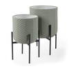 Mabel Set of Two 15.4 x 24.8  Green Top with Black Iron Base Plant Stands, Planter by Mercana, 15.35" length x 15.35" width x 24.8" height thumbnail 1