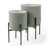 Mabel Set of Two 15.4 x 24.8  Green Top with Black Iron Base Plant Stands, Planter by Mercana, 15.35" length x 15.35" width x 24.8" height thumbnail 1