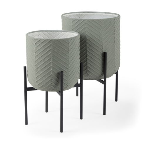 Mabel Set of Two 15.4 x 24.8  Green Top with Black Iron Base Plant Stands