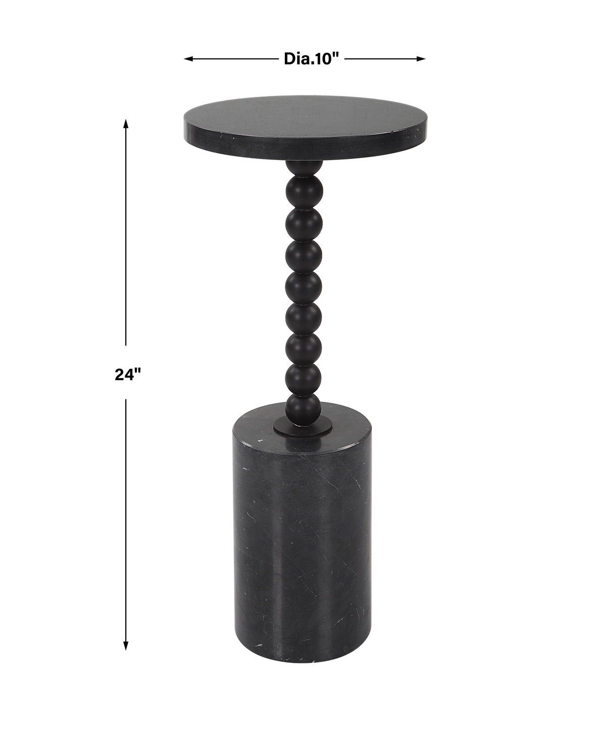 Bead Black Marble Drink Table, Side & End Table by Uttermost, 10" width x 24" height x 10" depth View 3