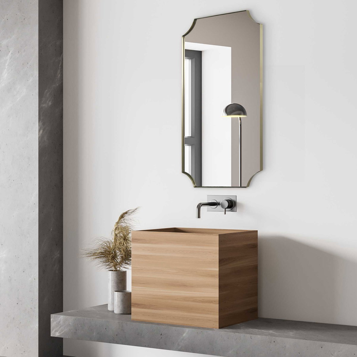 Lennox Brass Scalloped Corner Mirror, by Uttermost, 22.12" width x 40.12" height x 1.25" depth View 2
