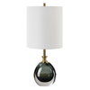Enigma Teal Blue Glass Buffet Lamp, Table Lamp by Uttermost, 9" width x 20" height x 9" depth thumbnail 5