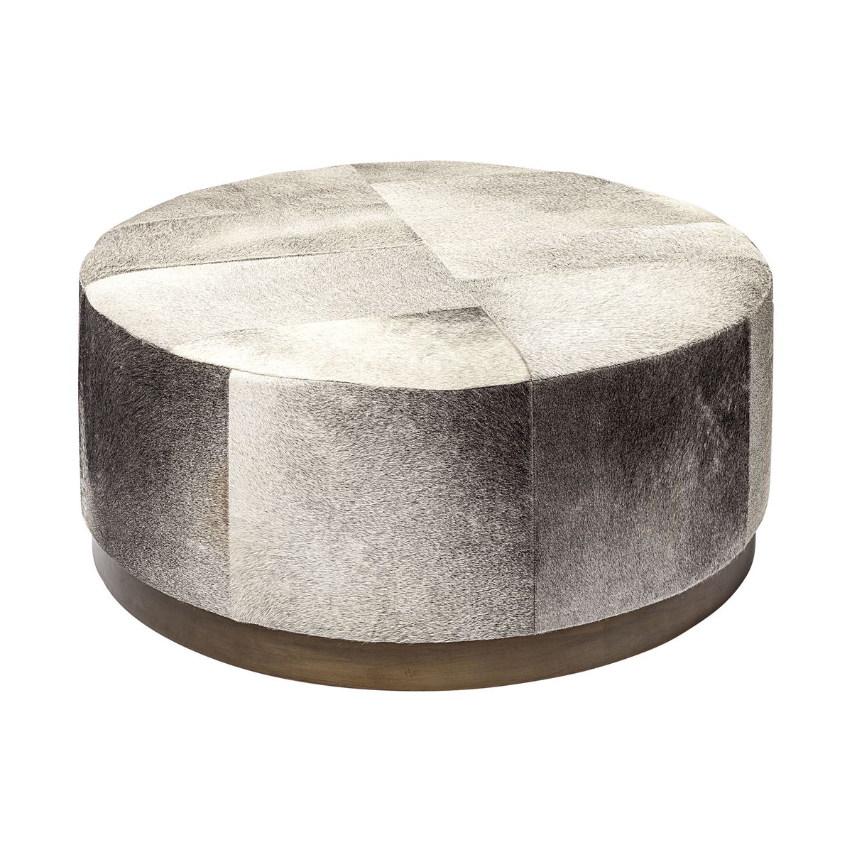 Zahavi 36' Gray Hair-On-hide with Metal Base Ottoman, by Mercana, 36" length x 36" width x 16" height View 1