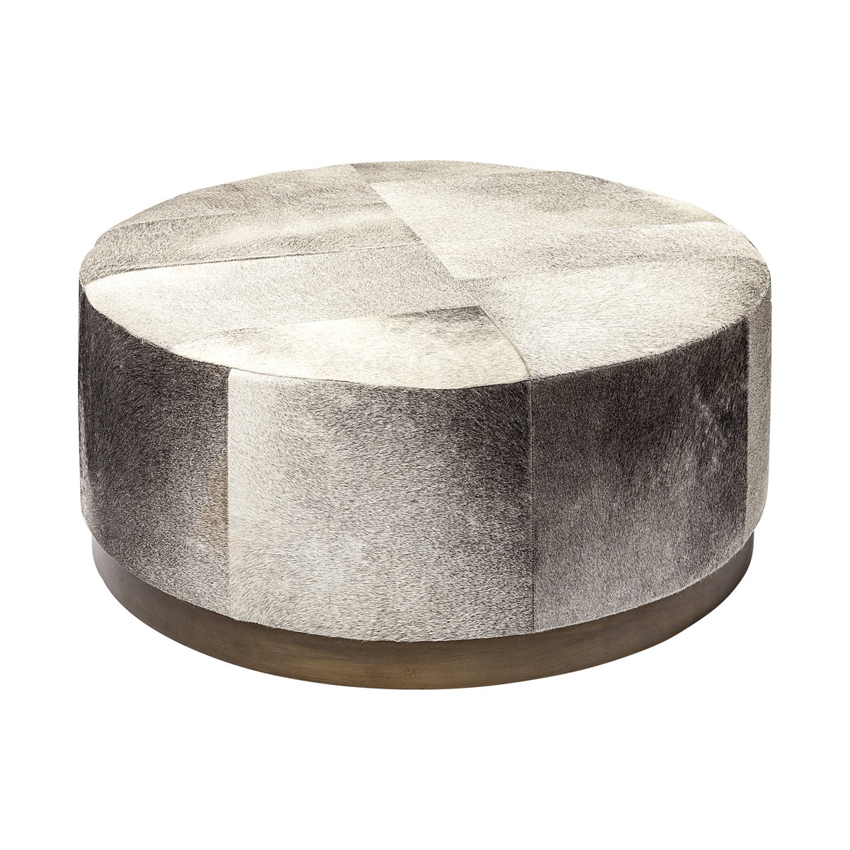 Zahavi 36' Gray Hair-On-hide with Metal Base Ottoman, by Mercana, 36" length x 36" width x 16" height View 1