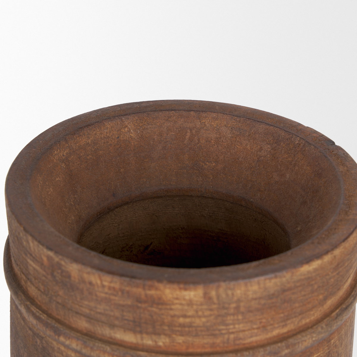 Porta Large Medium Brown Reclaimed Wooden Pot, Vase by Mercana, 5.5" length x 5.5" width x 11" height View 3