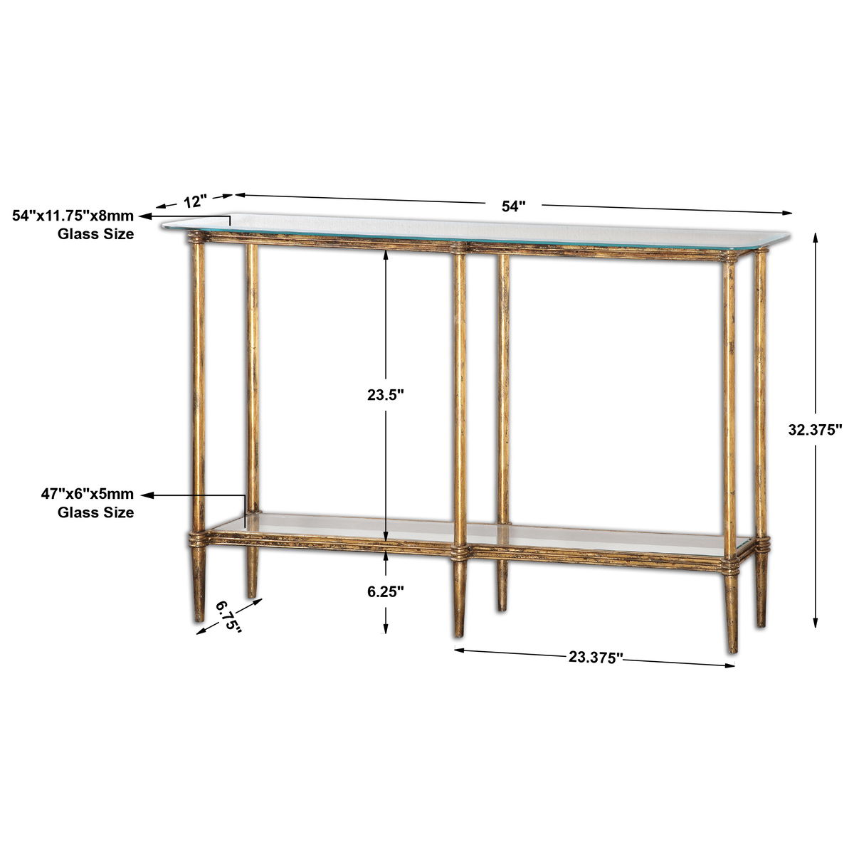 Elenio Glass Console Table, by Uttermost, 54" width x 32.37" height x 12" depth View 3