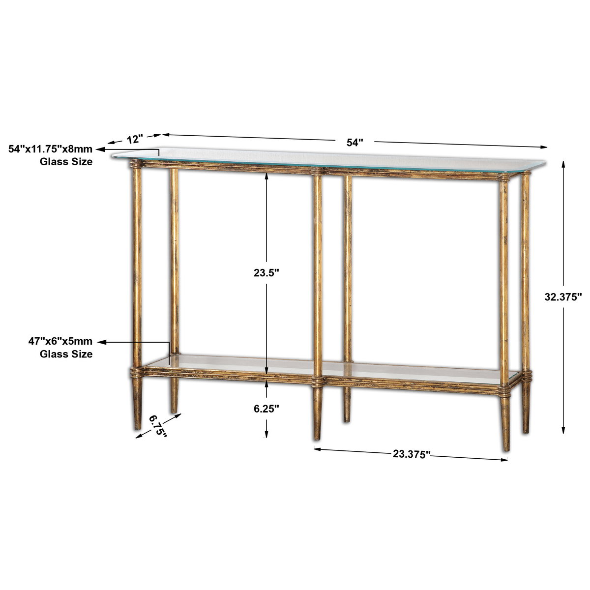 Elenio Glass Console Table, by Uttermost, 54" width x 32.37" height x 12" depth View 3