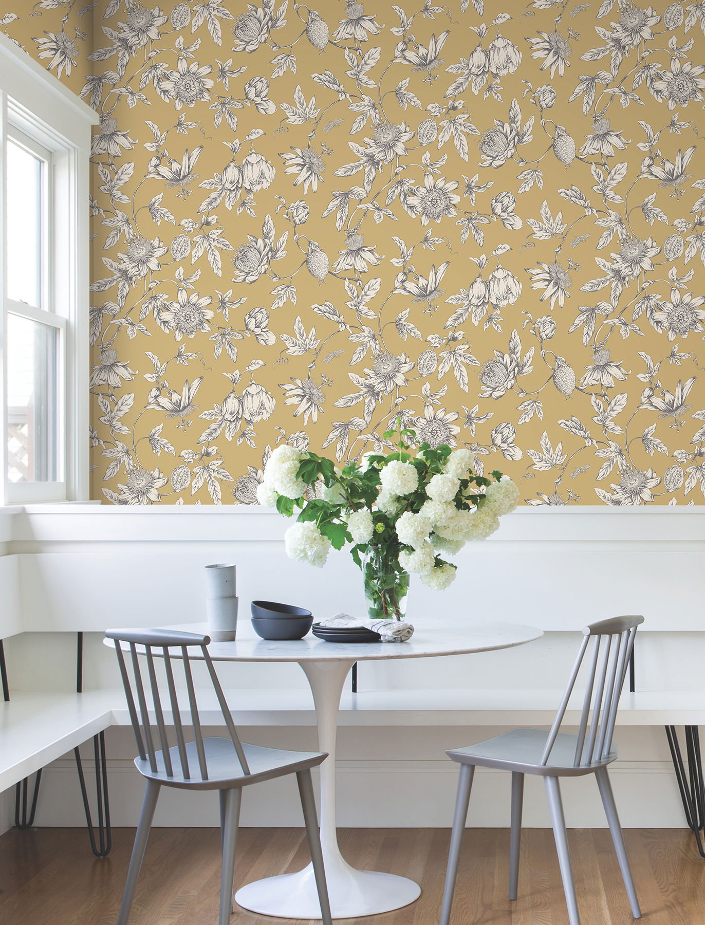 Passion Flower Toile Harvest Wallpaper, by York Wall, 27' length x 2'3" width x 0.02" depth View 3