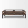 Arelius 49.5'L Rectangular Glass-Top Medium Brown Wood with Black Metal Base Display Coffee Table, by Mercana, 49.5" length x 29" width x 15" height thumbnail 2