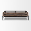 Arelius 49.5'L Rectangular Glass-Top Medium Brown Wood with Black Metal Base Display Coffee Table, by Mercana, 49.5" length x 29" width x 15" height thumbnail 2