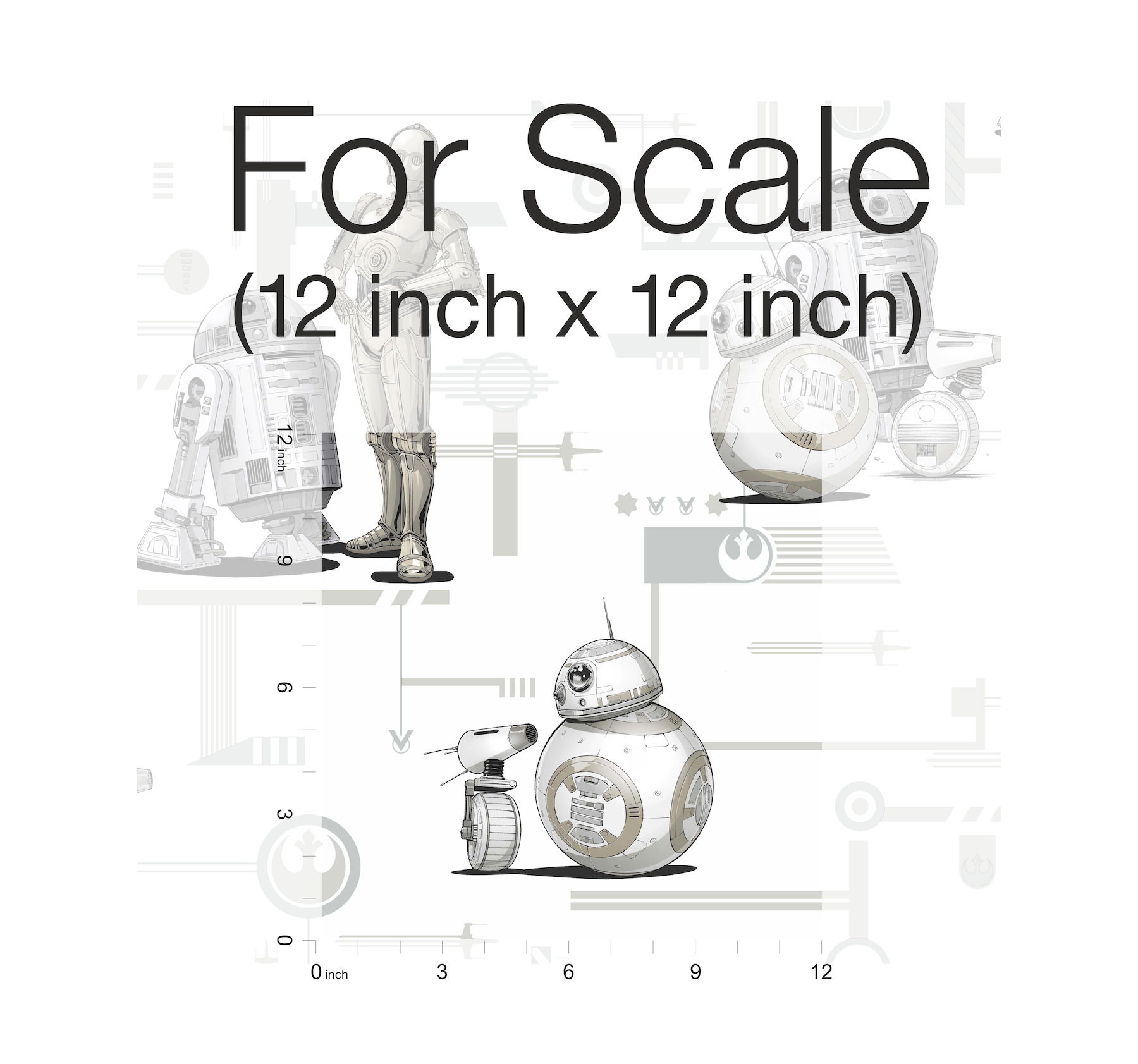 Star Wars: The Rise of Skywalker, Droids! Black & White Wallpaper, by York Wall, 33' length x 1'8.5" width x 0.02" depth View 3