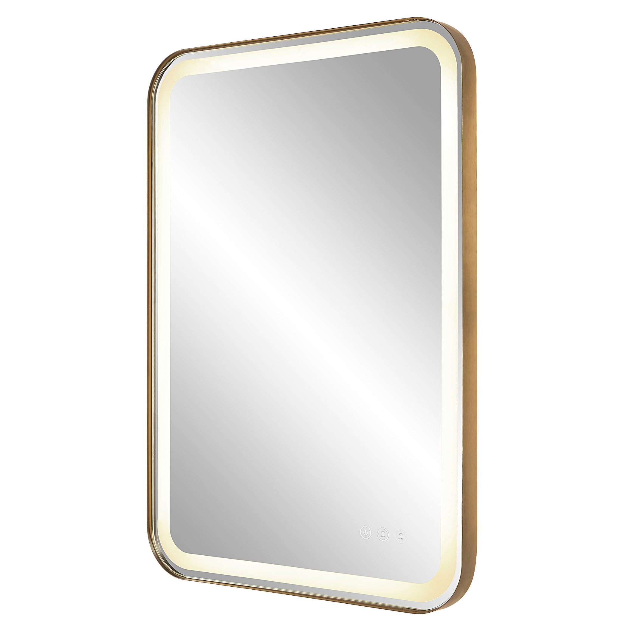 Crofton Lighted Brass Vanity Mirror, by Uttermost, 22.25" width x 32.25" height x 2.12" depth View 11