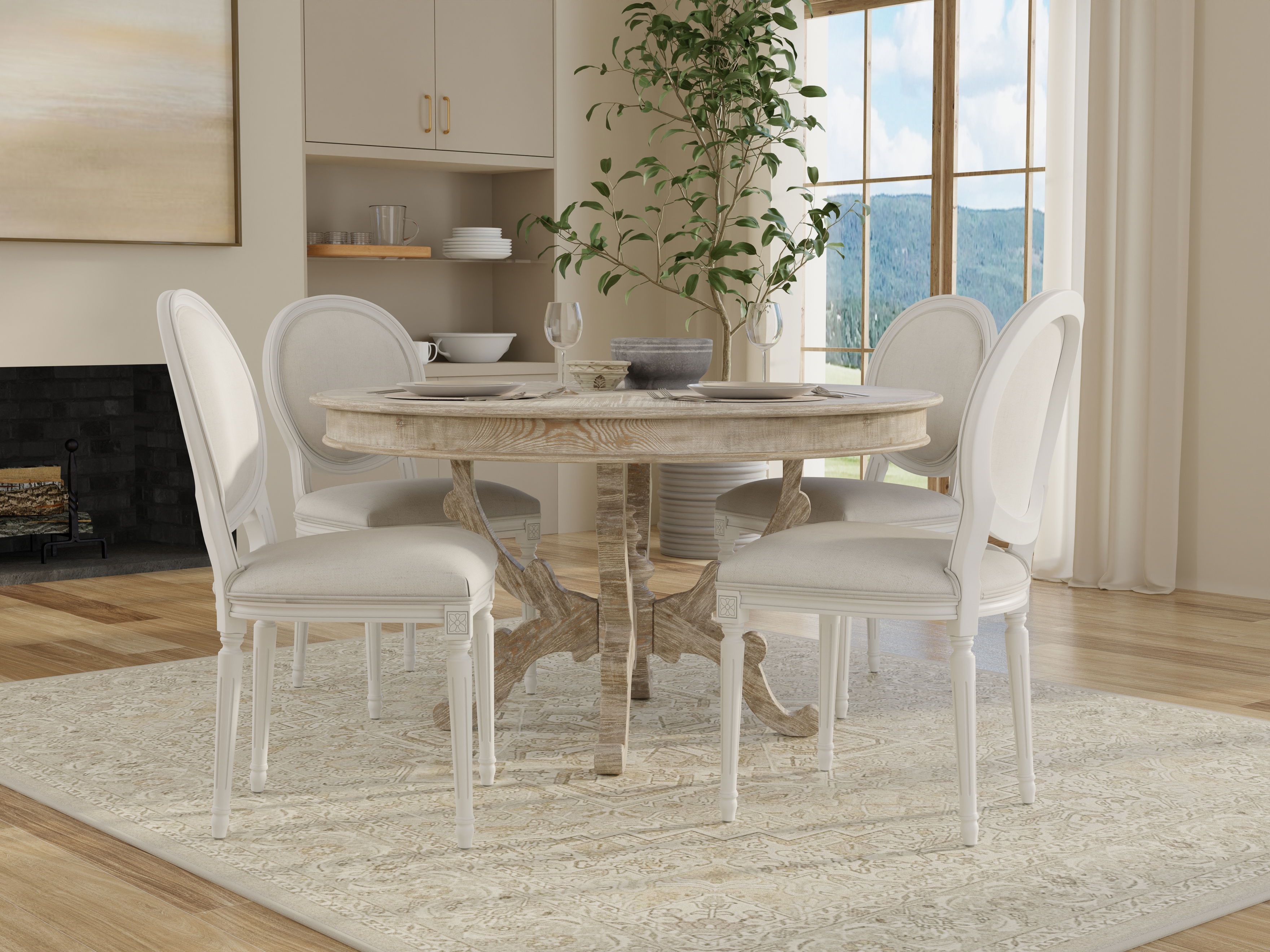 Hugo Oval Side Chair, Cortina White, Dining Chair by Sarreid, 45659" length x 23" width x 38" height View 14