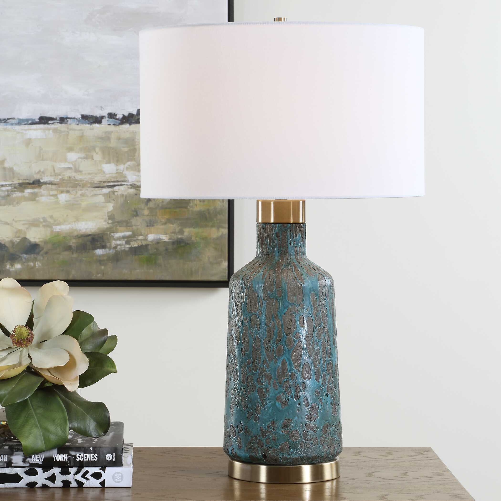Dauphine Cracked Teal Table Lamp, by Uttermost, 17" width x 27.25" height x 17" depth View 2