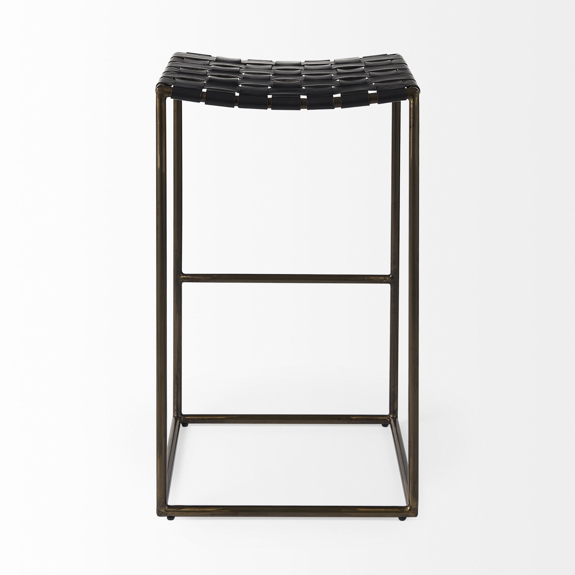 Clarissa 18.0L x 16.0W x 30.25H Black Woven Leather Seat with Gold Frame Bar Stool, Counter & Bar Stool by Mercana, 18" length x 16" width x 30" height View 6