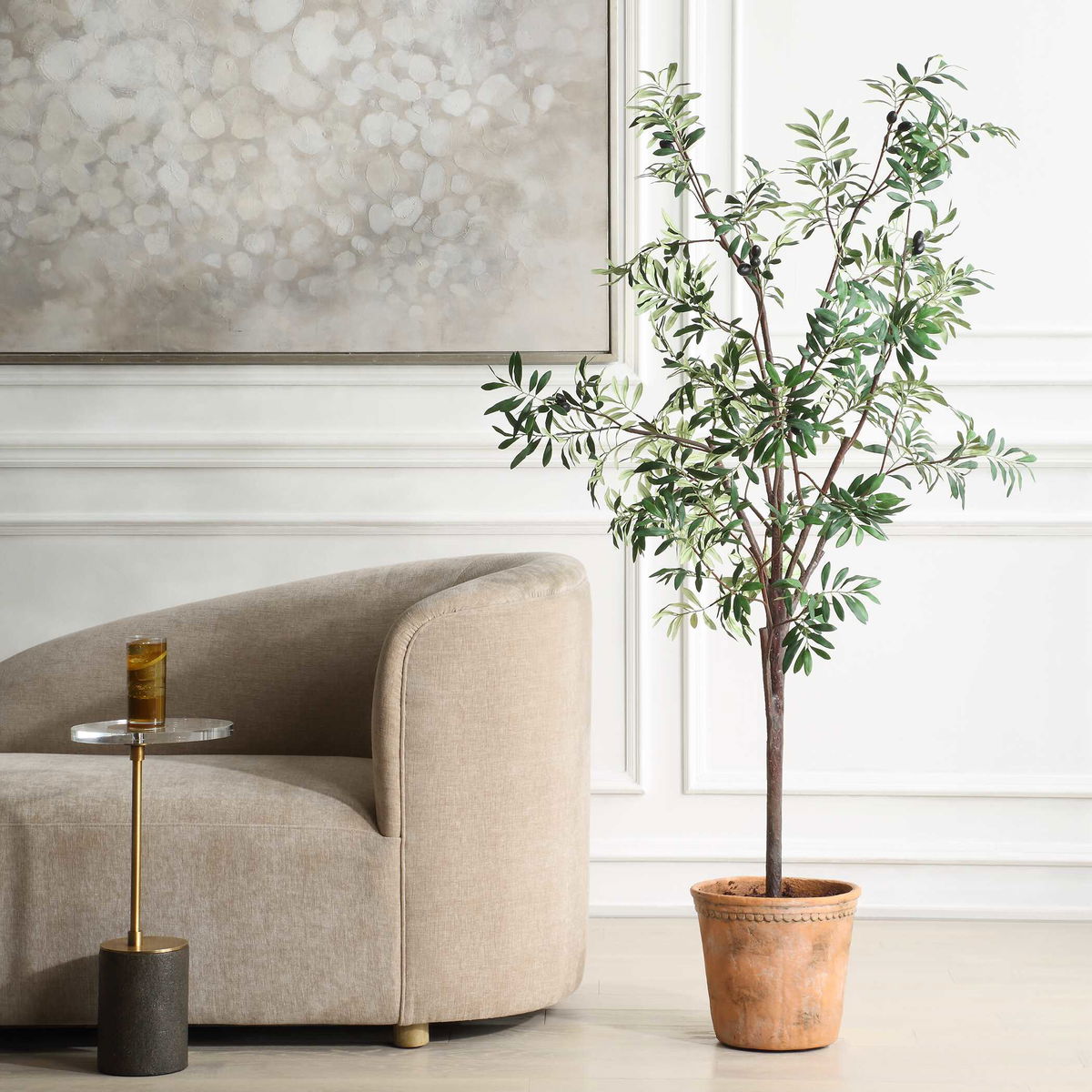 Olea Potted Olive Tree, Artificial Plants & Flower by Uttermost, 29.25" width x 67" height x 29.25" depth View 2