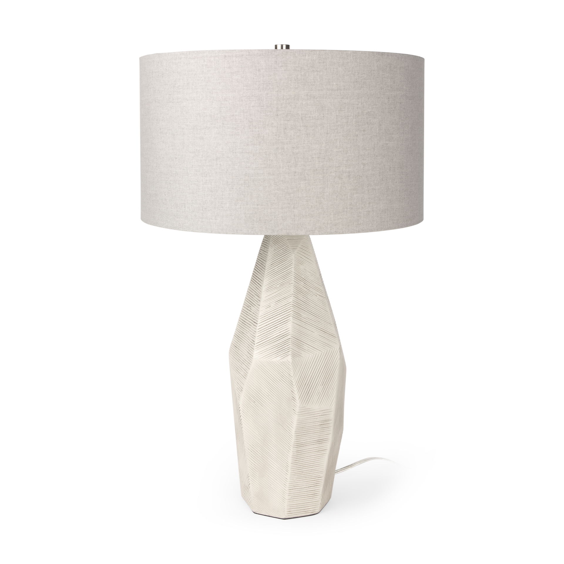 Piven White with Antiqued Wash Textured Ceramic Table Lamp, by Mercana, 18" length x 18" width x 29.5" height View 1
