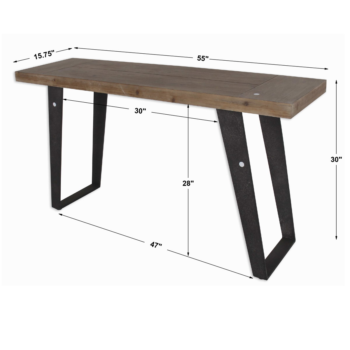Freddy Weathered Console Table, by Uttermost, 55" width x 30" height x 15.75" depth View 3