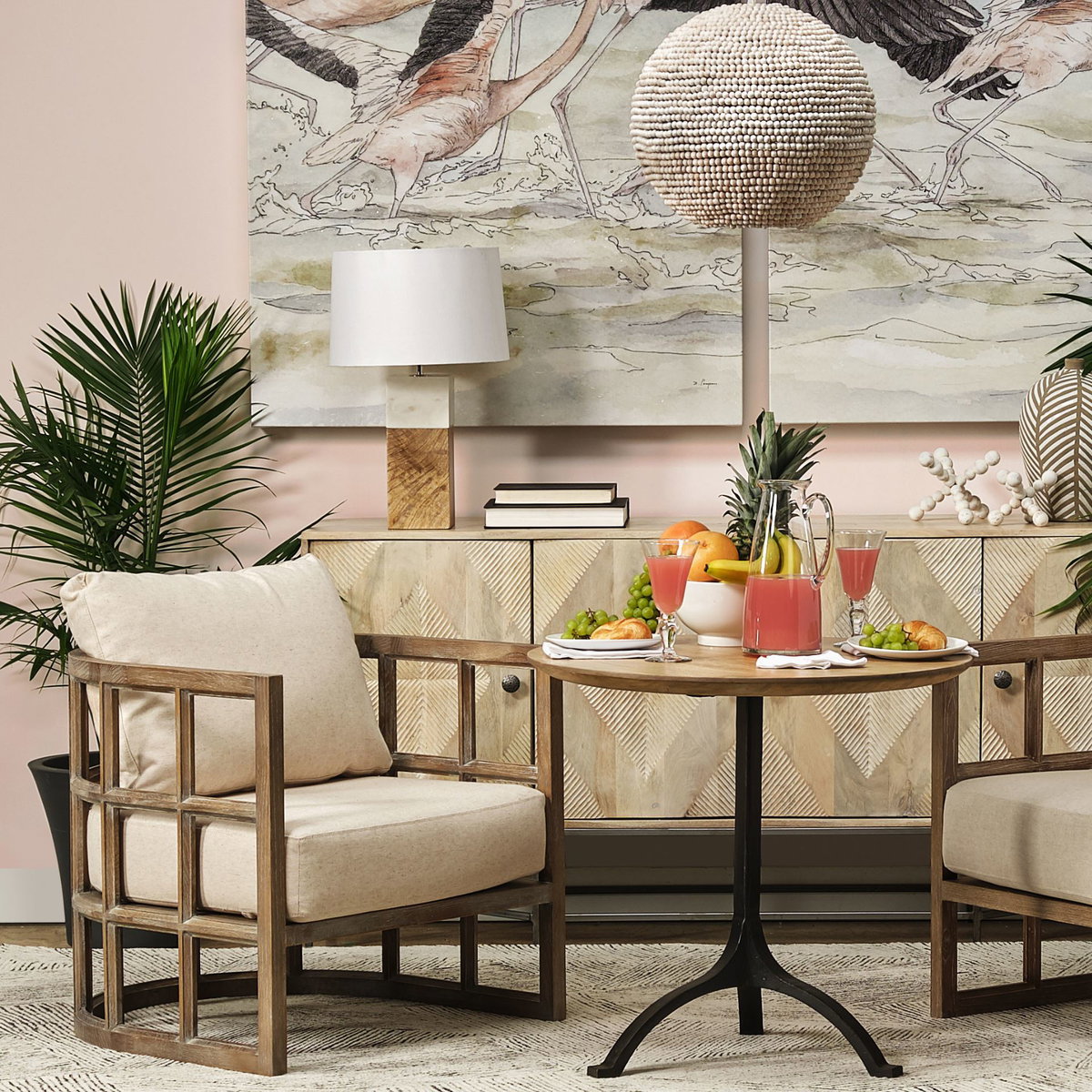 Woodrow (22.3'H) Light Brown Wood with White Accent Table Lamp, by Mercana, 13" length x 13" width x 22.25" height View 2