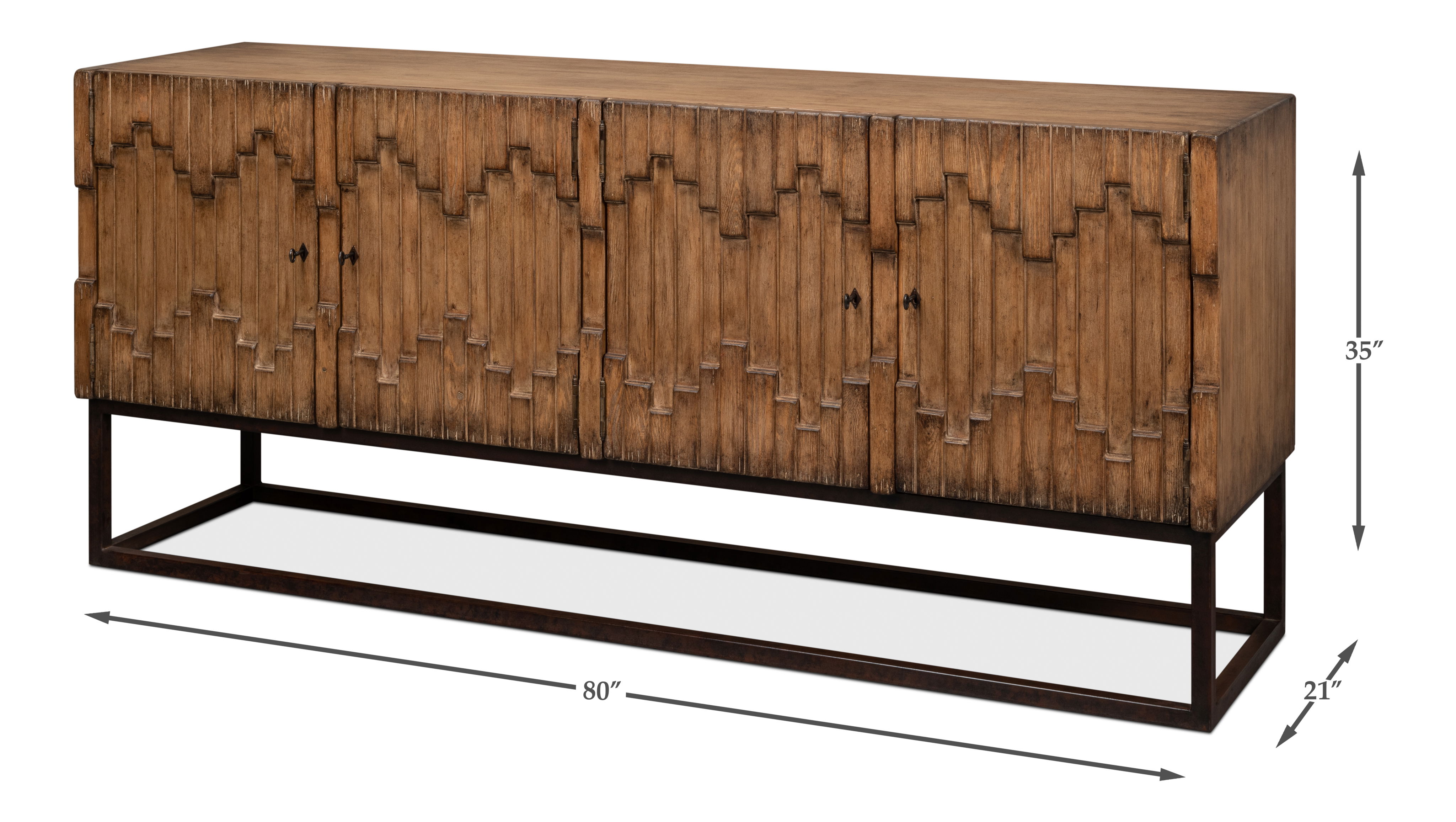 Aztec Sideboard On Stand, Brown, Cabinets & Sideboard by Sarreid, 80" length x 21" width x 35" height View 15