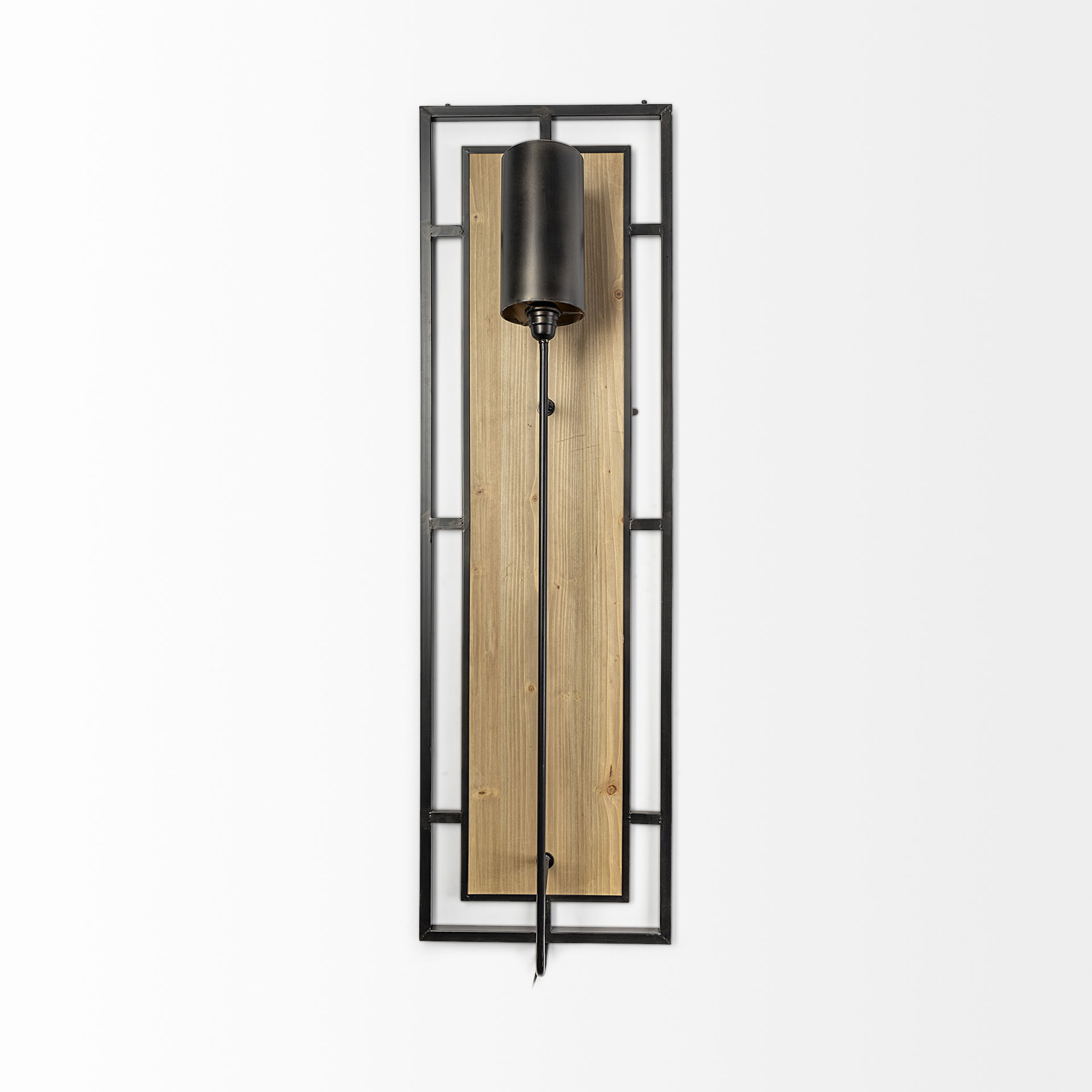 Cleo 16.9x57.1 Black Metal and Wood Rectangular Wall Sconce, by Mercana, 16.93" length x 7.87" width x 57.09" height View 3