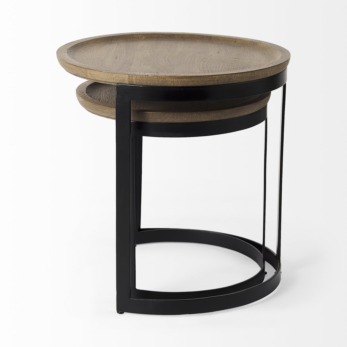 Aisley (Set of 2) 19.3L x 19.3W x 19H Light Brown Wood with Black Metal Base Round Nesting Side Tables, Side & End Table by Mercana, 19" length x 19" width x 19.25" height View 4