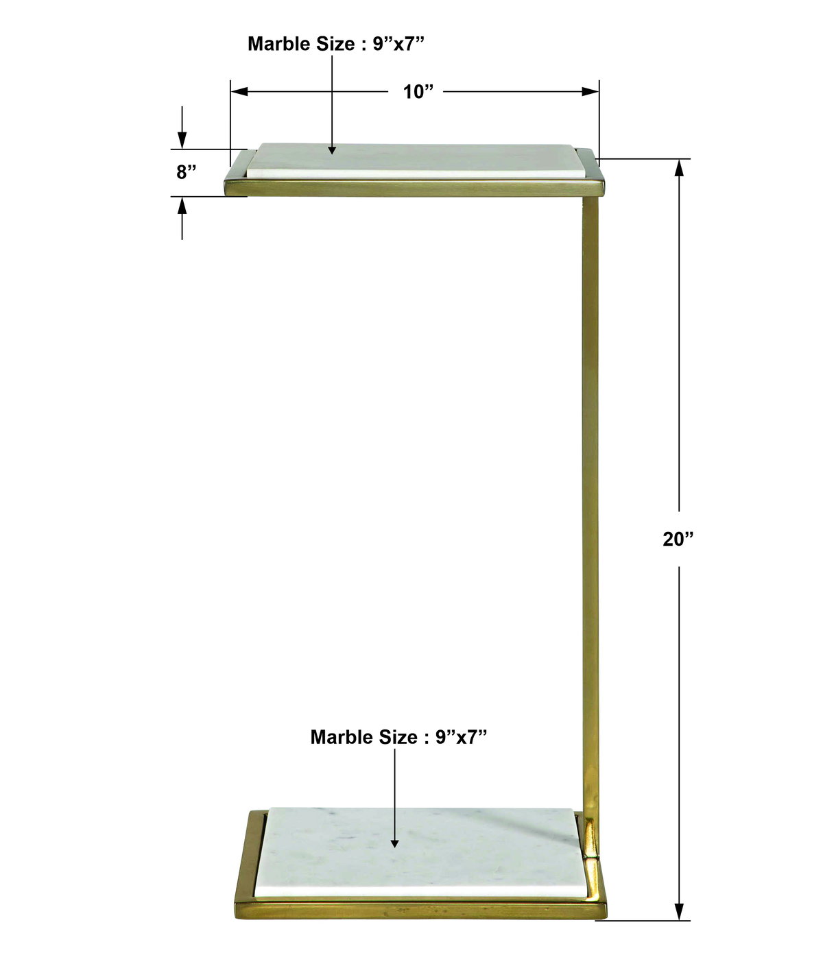 Elevate White Marble Drink Table, Side & End Table by Uttermost, 10" width x 20" height x 8" depth View 3